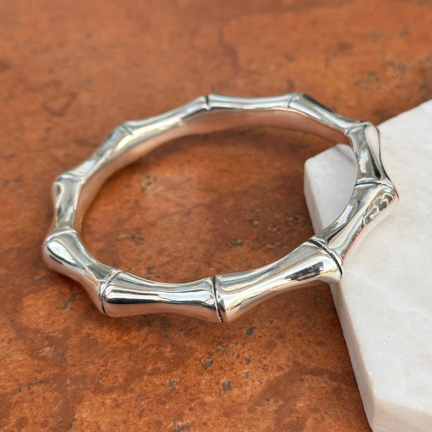 Sterling Silver Bamboo Design Bangle Bracelet