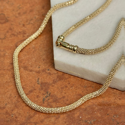 14KT Yellow Gold 3mm Mesh Popcorn Chain Necklace