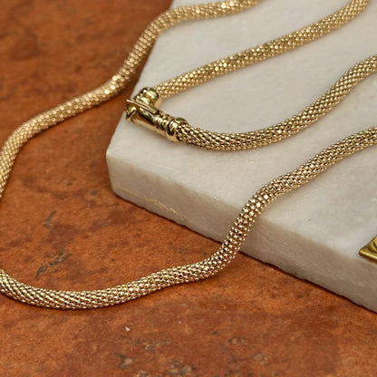 14KT Yellow Gold 3mm Mesh Popcorn Chain Necklace