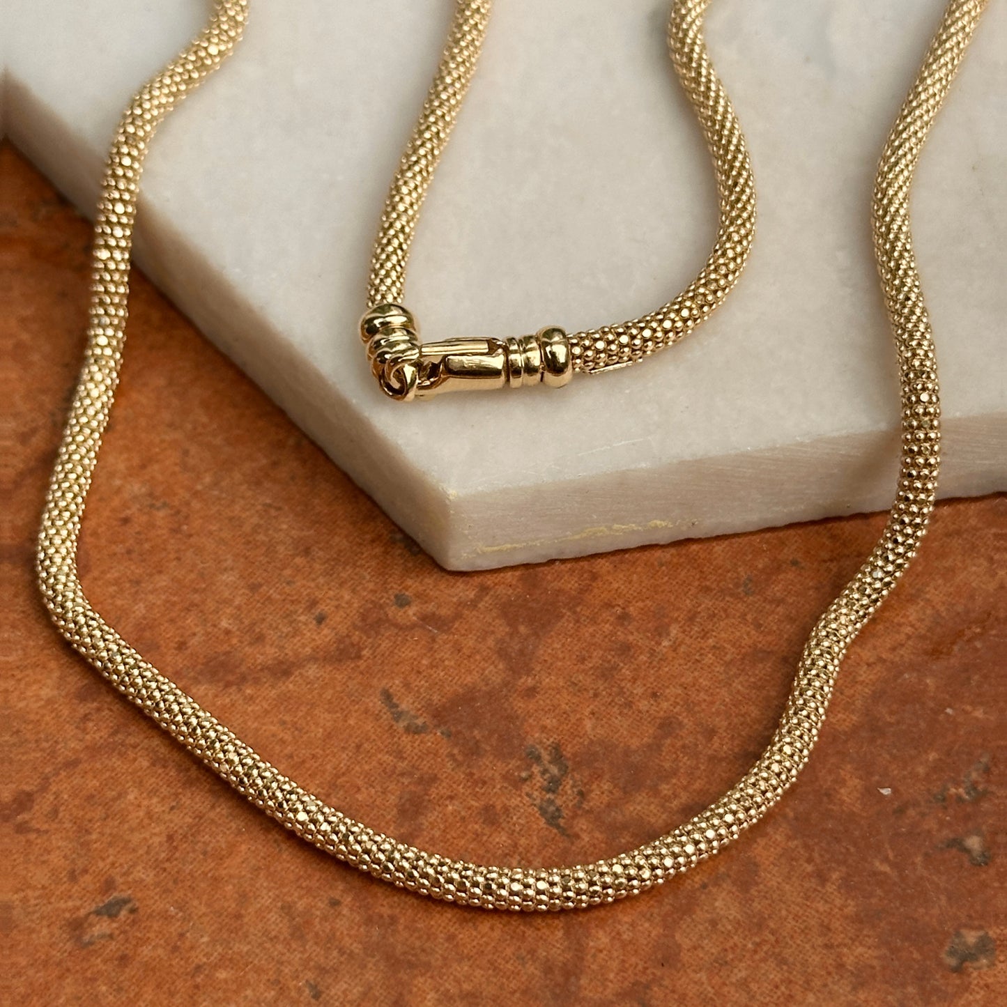 14KT Yellow Gold 3mm Mesh Popcorn Chain Necklace