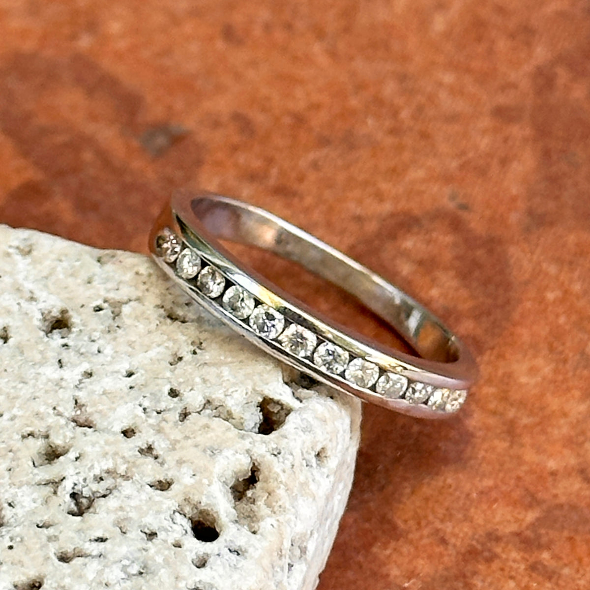 Estate 14KT White Gold Channel-Set .18 CT Diamond Band Ring