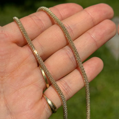 14KT Yellow Gold 3mm Mesh Popcorn Chain Necklace