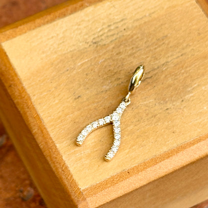 14KT Yellow Gold 1/8 CT Diamond Wishbone Pendant Charm