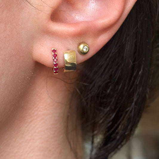 14KT Yellow Gold Ruby Huggie Hoop Earrings