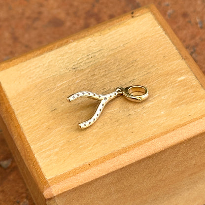14KT Yellow Gold 1/8 CT Diamond Wishbone Pendant Charm