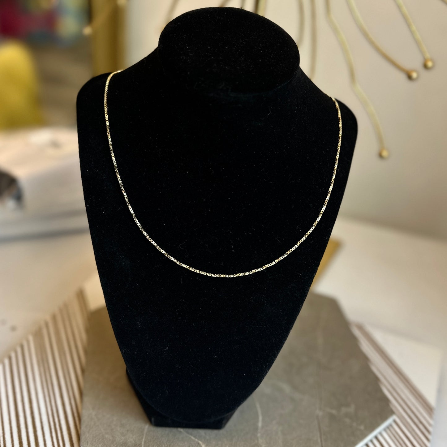 14KT Yellow Gold 1.5mm Solid Box Chain Necklace