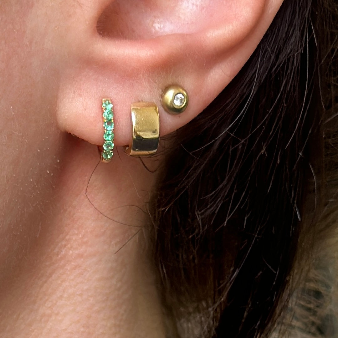 14KT Yellow Gold Emerald Huggie Hoop Earrings