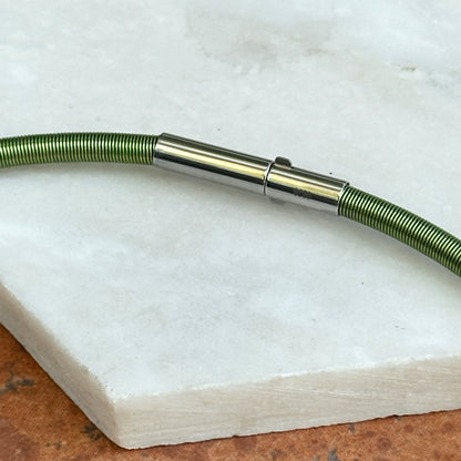 Stainless Steel Green 4mm Spiral Collar Necklace 16.5"