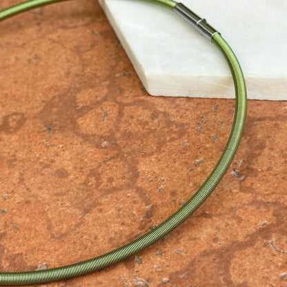 Stainless Steel Green 4mm Spiral Collar Necklace 16.5"