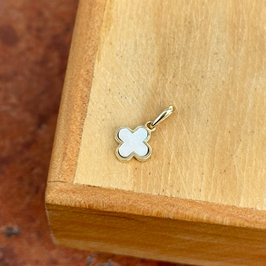 10KT Yellow Gold 4-Leaf Mother of Pearl White Clover Pendant Charm