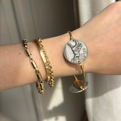 Estate Bourbon & Bowties Yellow Plated Copper Wire Bracelet + Silver Tone Horse Links