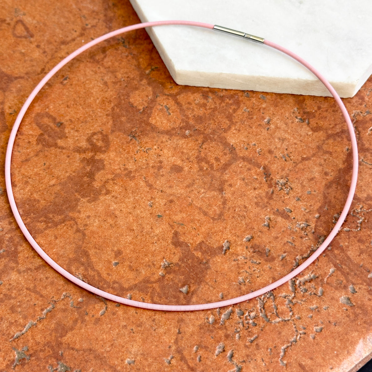 Stainless Steel Baby Pink 2mm Spiral Cord Necklace 16.5"
