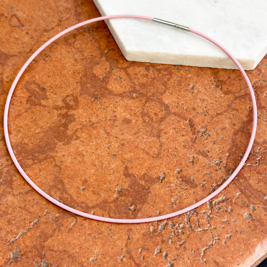 Stainless Steel Baby Pink 2mm Spiral Cord Necklace 16.5"