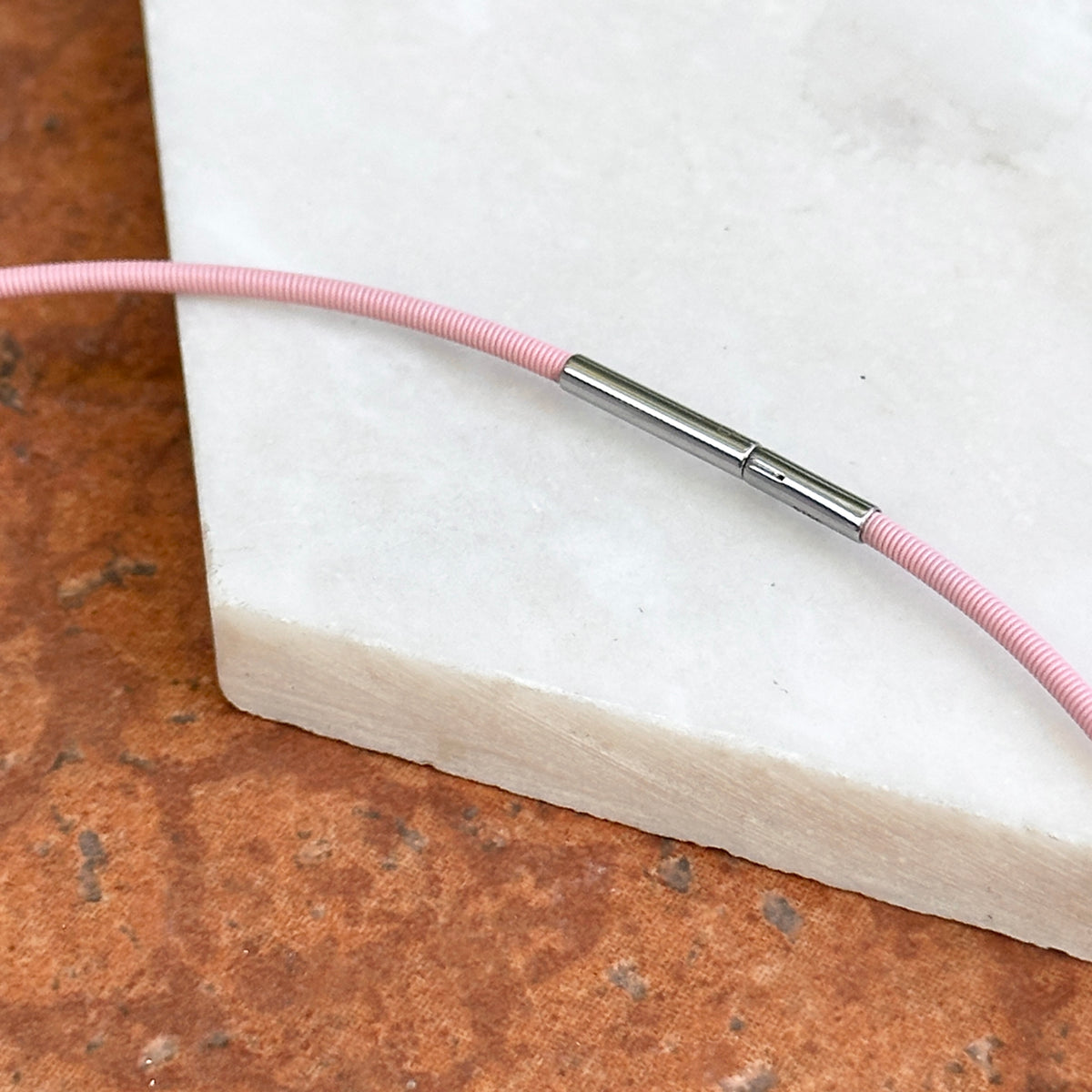Stainless Steel Baby Pink 2mm Spiral Cord Necklace 16.5"