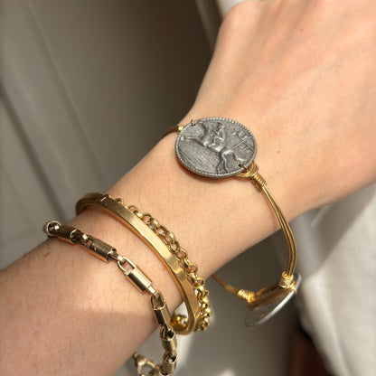 Estate Bourbon & Bowties Yellow Plated Copper Wire Bracelet + Silver Tone Horse Links