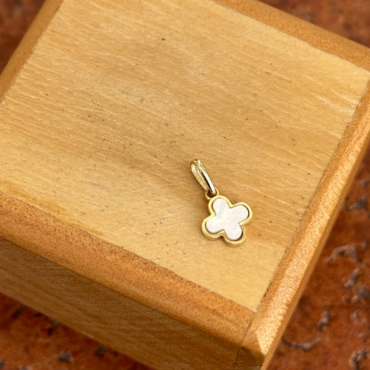 10KT Yellow Gold 4-Leaf Mother of Pearl White Clover Pendant Charm