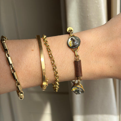 Estate Gold-Filled Painted Horse + Wood Like Links Bracelet - LSJ