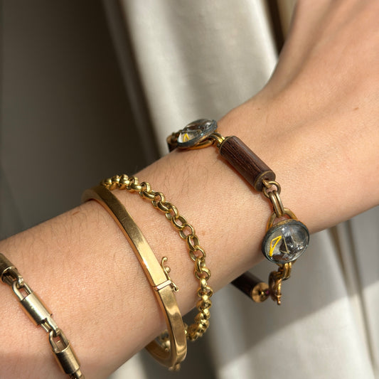 Estate Gold-Filled Painted Horse + Wood Like Links Bracelet