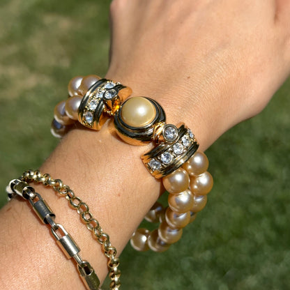 Estate Gold-Plated KJL Faux Pearl + Wide Link Interchangeable Bracelet Set