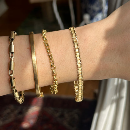 Estate 14KT Yellow Gold Track Style Moveable Matte Links Bracelet