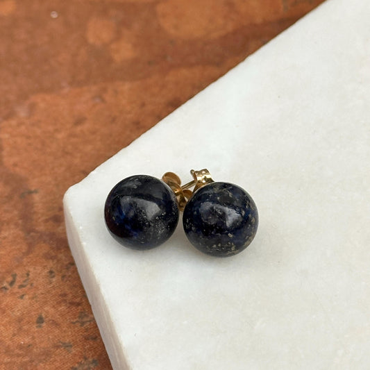 Estate 14KT Yellow Gold Dark Blue Lapis Ball Stud Earrings