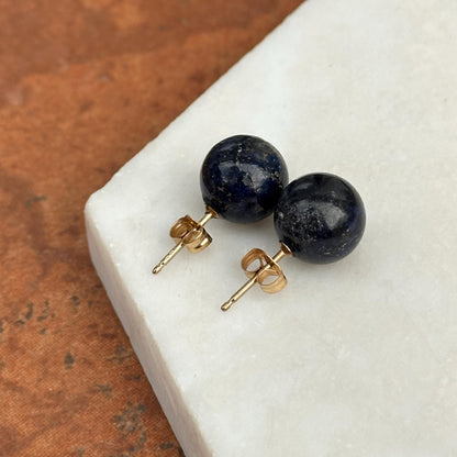 Estate 14KT Yellow Gold Dark Blue Lapis Ball Stud Earrings