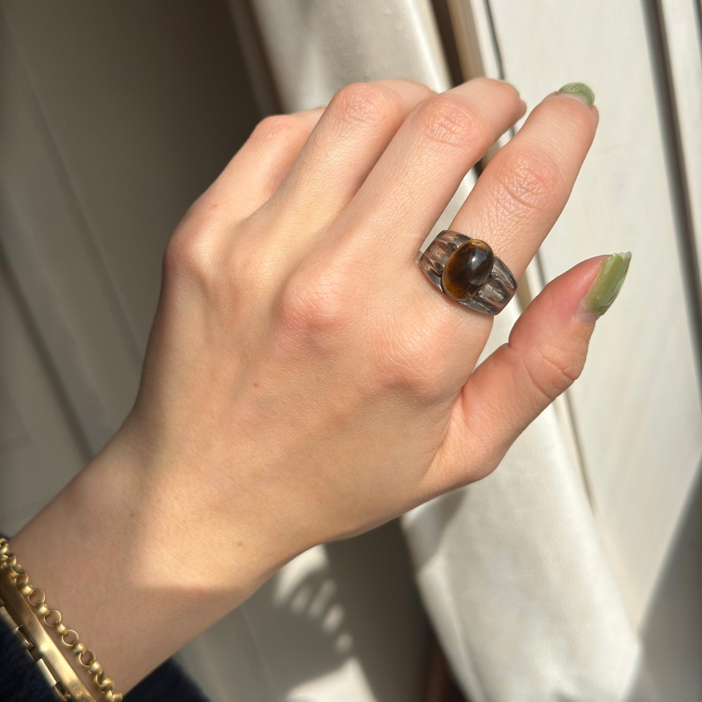 Estate Sterling Silver Oval Cabochon Tiger's Eye Ring