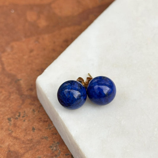 Estate 14KT Yellow Gold Blue Lapis Ball Stud Earrings