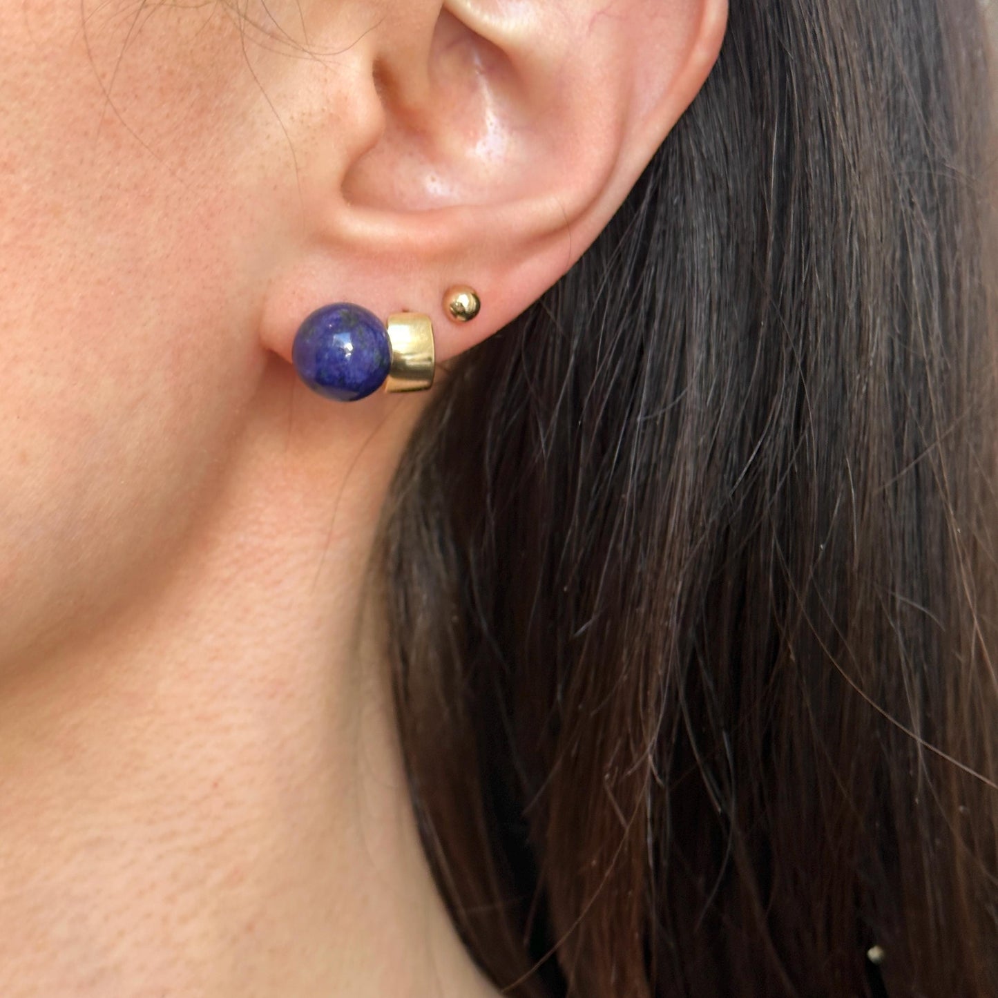 Estate 14KT Yellow Gold Blue Lapis Ball Stud Earrings