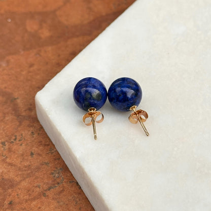 Estate 14KT Yellow Gold Blue Lapis Ball Stud Earrings