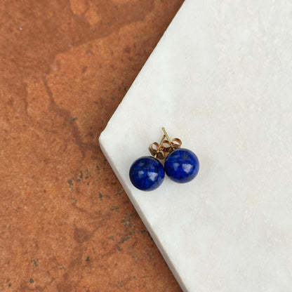 Estate 14KT Yellow Gold Blue Lapis Ball Stud Earrings