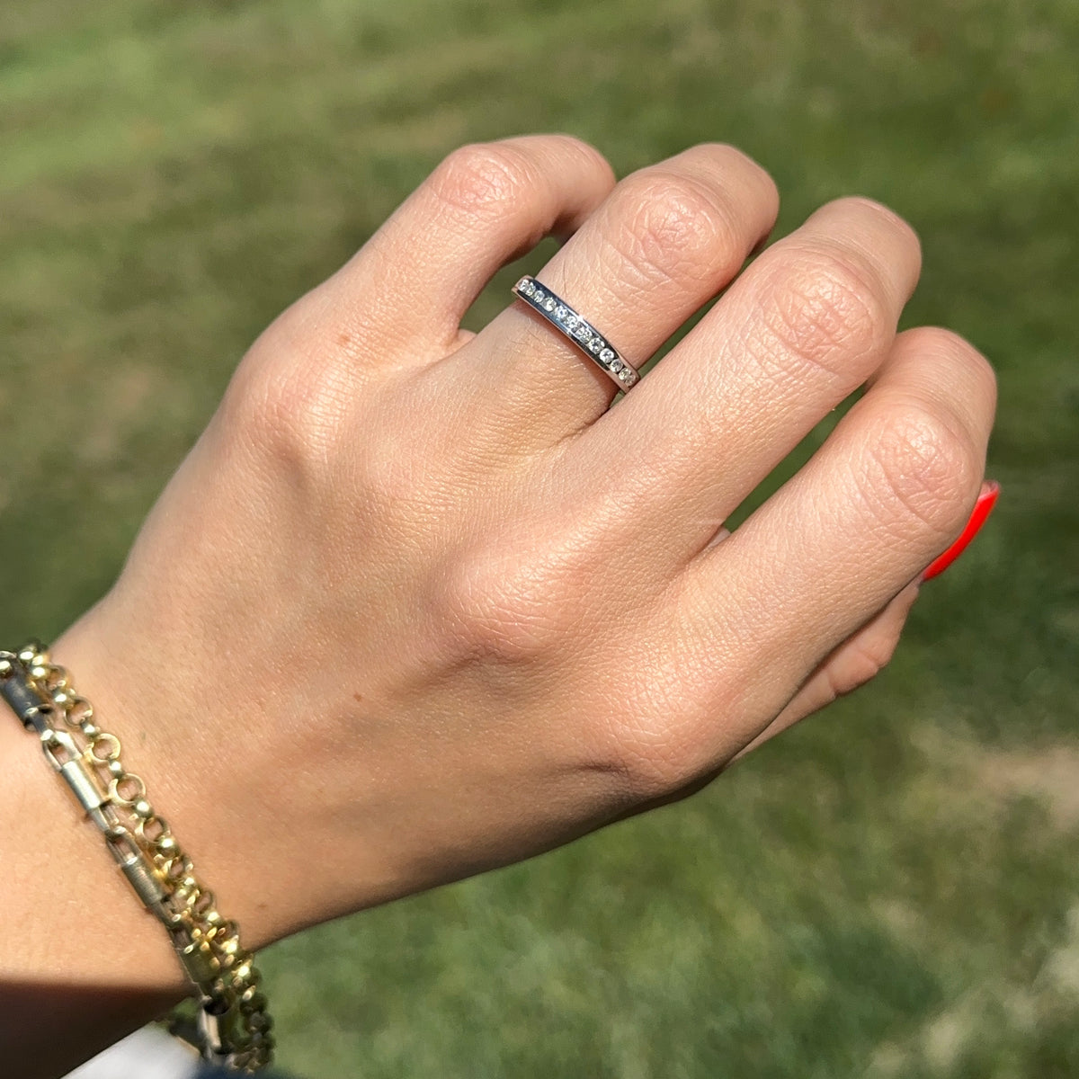 Estate 14KT White Gold Channel-Set .18 CT Diamond Band Ring