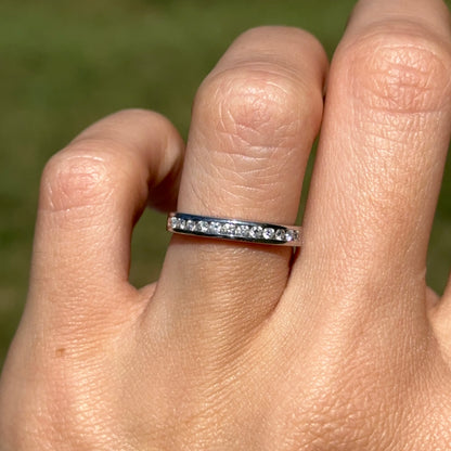 Estate 14KT White Gold Channel-Set .18 CT Diamond Band Ring