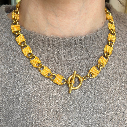 Estate Gold-Tone Napoleon Replica Coin Oval Wrapped Link Necklace + Toggle