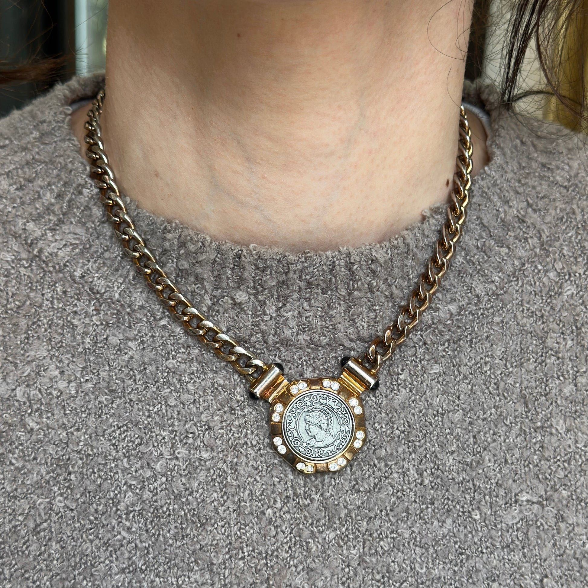 Estate Silver/ Yellow-Tone Replica Roman Coin Chain Necklace - LSJ