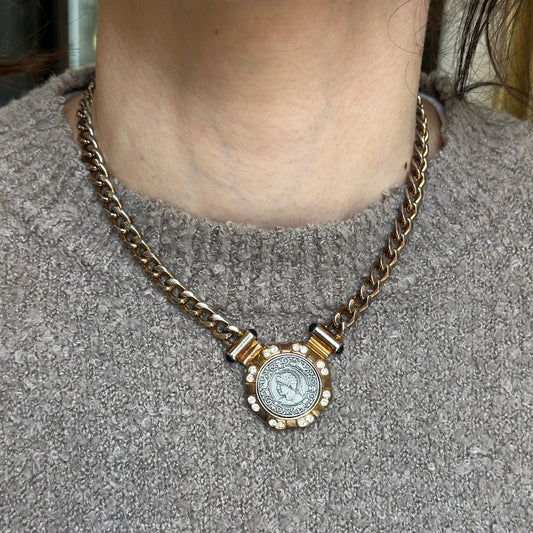 Estate Silver/ Yellow-Tone Replica Roman Coin Chain Necklace