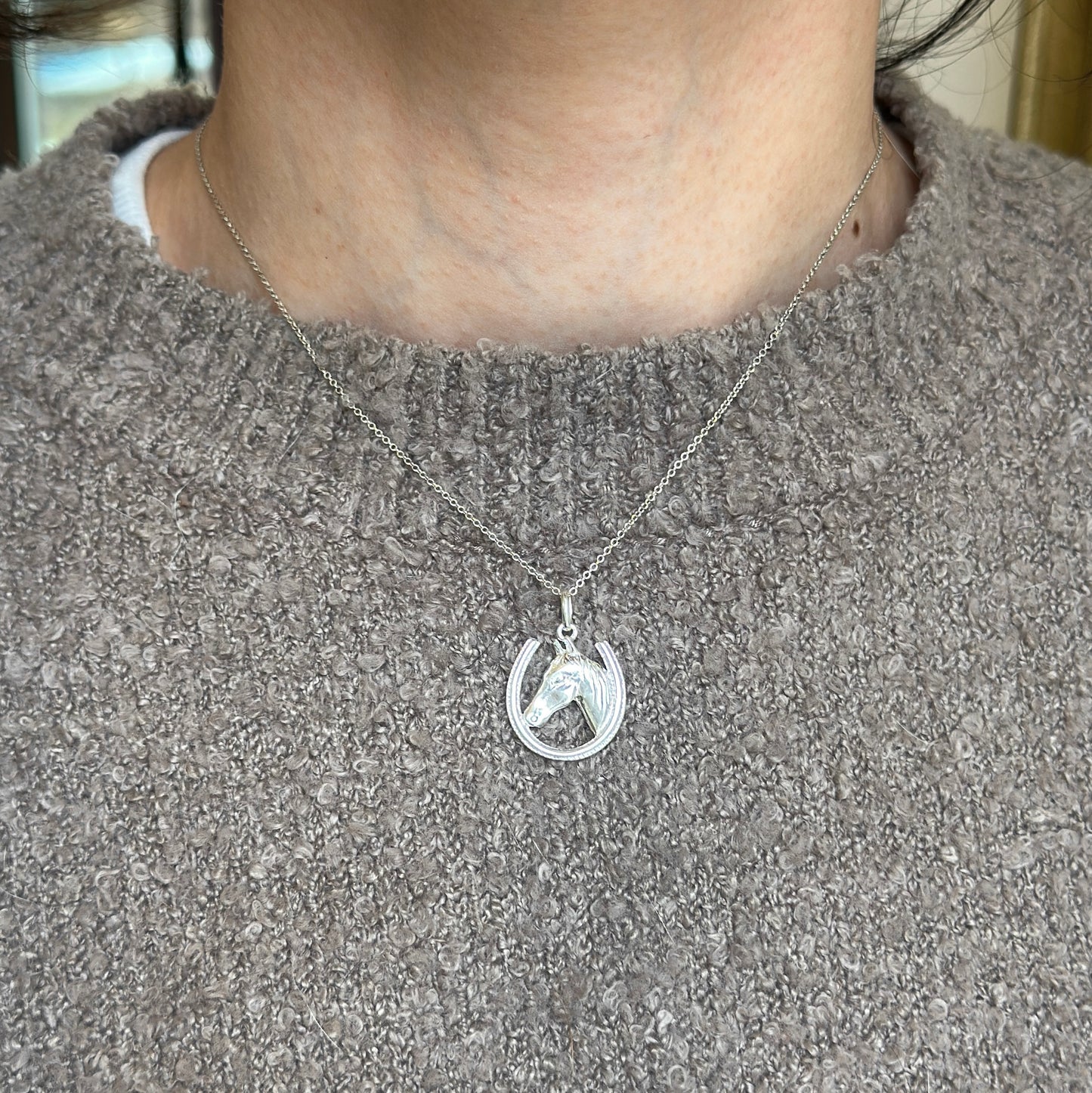 Sterling Silver Horseshoe + Horse Head Pendant Charm - LSJ