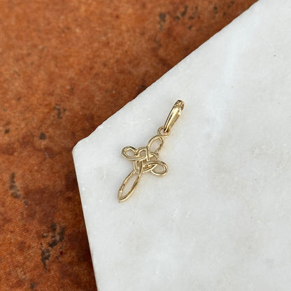 14KT Yellow Gold Mini Celtic Heart Cross Pendant Charm Shiny