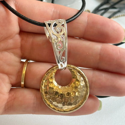 Sterling Silver Filigree Pendant Enhancer Omega Pearls Large - LSJ