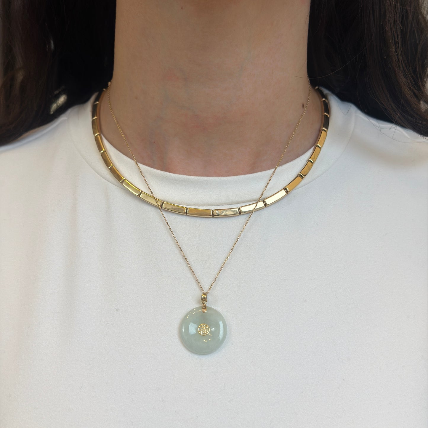 Vintage 14KT Yellow Gold Pale Green Celadon Jade with Pendant