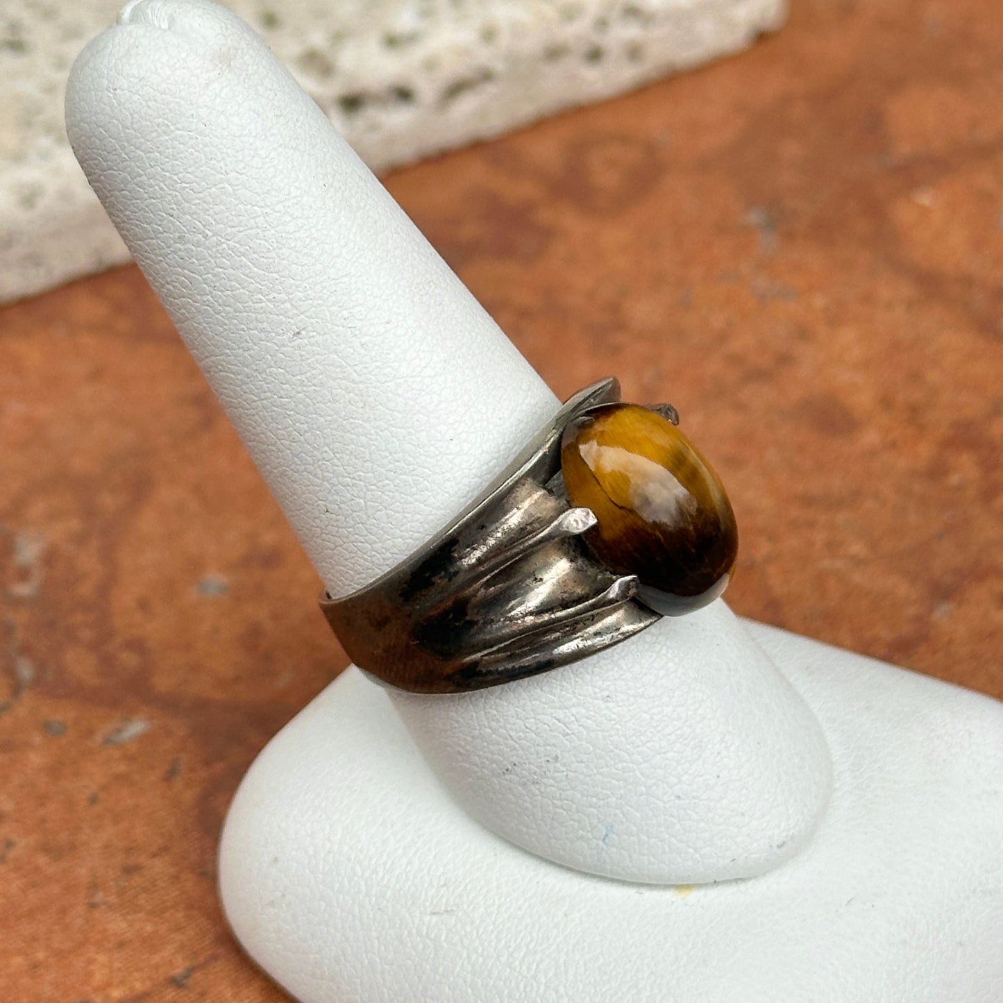 Estate Sterling Silver Oval Cabochon Tiger's Eye Ring