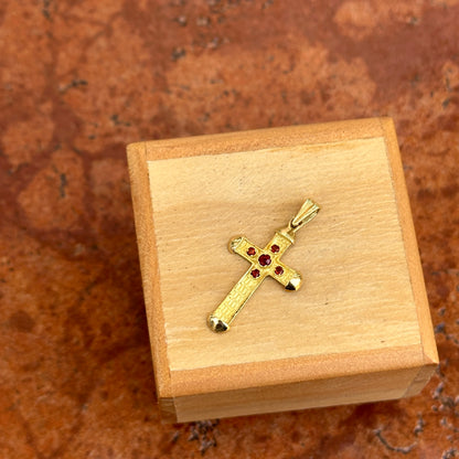 Estate 18KT Yellow Gold Byzantine Cross Garnet Pendant