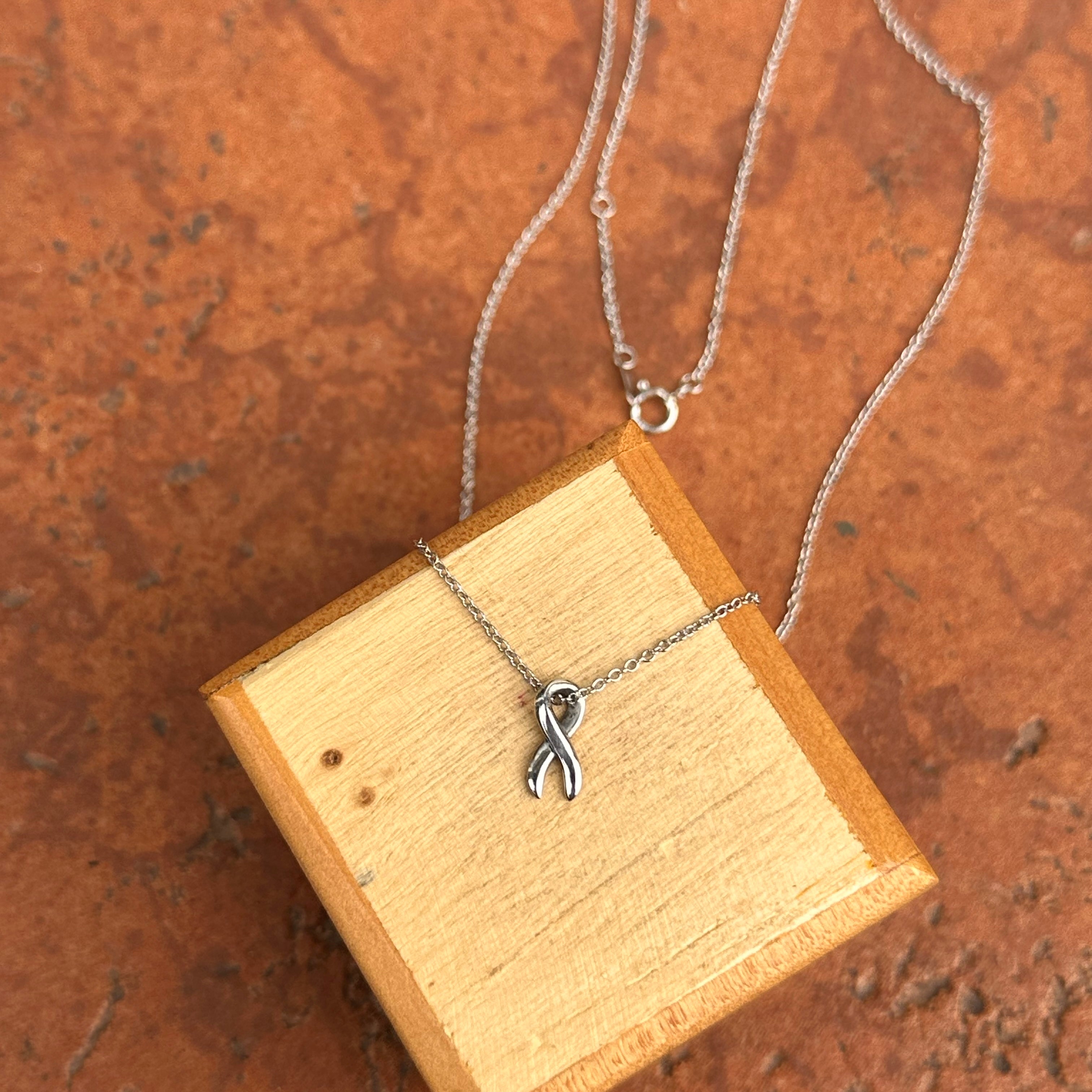 Platinum Cancer Awareness Ribbon Pendant Chain Necklace – LSJ