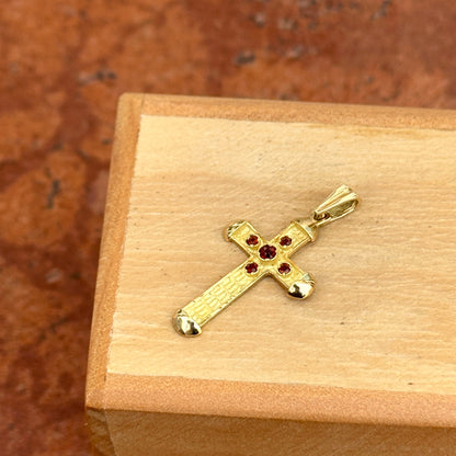 Estate 18KT Yellow Gold Byzantine Cross Garnet Pendant