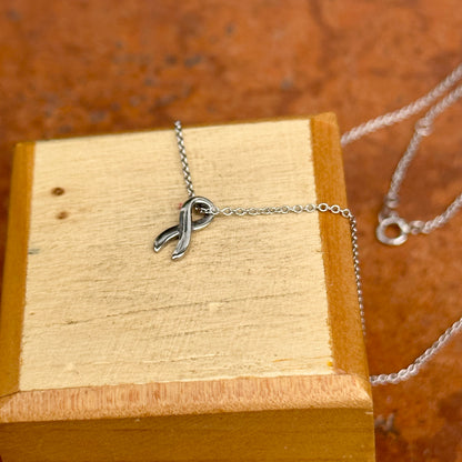 14KT White Gold Cancer Awareness Ribbon Pendant Chain Necklace