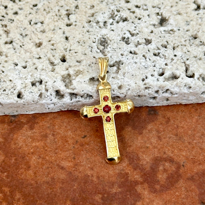 Estate 18KT Yellow Gold Byzantine Cross Garnet Pendant