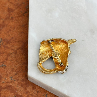 Estate Yellow Tone Enamel Horsehead + Bridle and White Rhinestones Pin/Brooch - LSJ