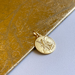 14KT Yellow Gold Matte St Michael Round Medal Pendant 16mm