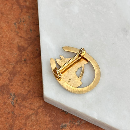 Estate Yellow Gold Tone Enamel Horse Head in Horseshoe Pin/Brooch