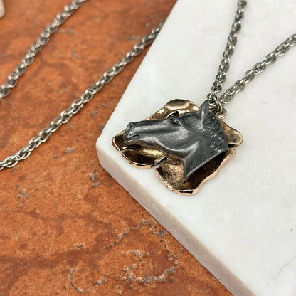 Estate Yellow + Silver Tone Abstract Horse Head Necklace